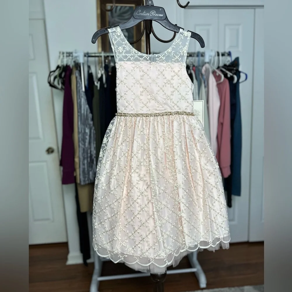 COUTURE PRINCESS LIGHT PINK FLOWER STITCH GIRL’S DRESS SIZE 7